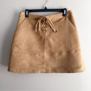 LC Lauren Conrad Tan Faux Suede Lace-up Front Mini Skirt Womens 8 Boho Side Zip